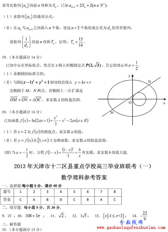 2013天津一模试题答案