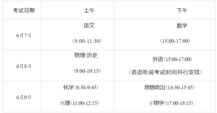 广东高考时间是几月几号 具体时间安排